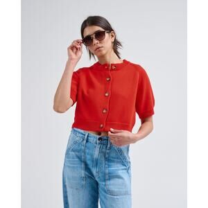 Demylee Cardigan Sweater Short sleeve 100% cotton Tomato Red size large button